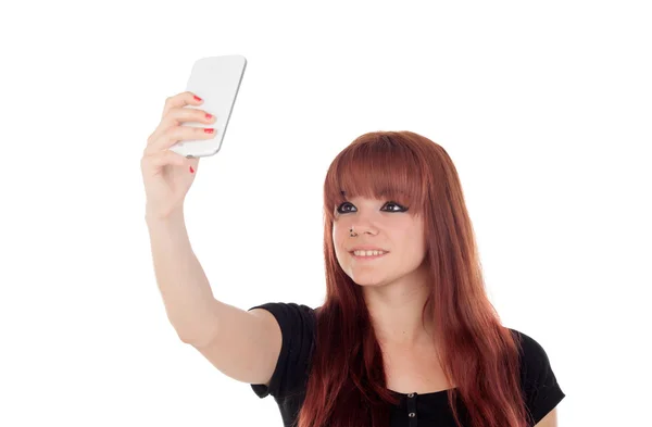 Teenage girl dressed in black getting a photo — Stock Photo, Image