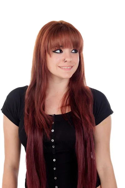 Teenage girl dressed in black with a piercing — Stock Photo, Image