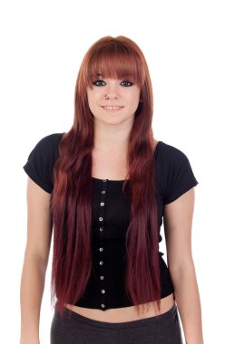 Bir piercing ile siyah giysili dalgın genç kız