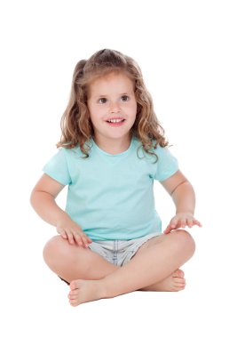 Cute little girl with three year old sitting on the floor