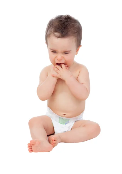 Sad baby with sore gums crying — Stok fotoğraf