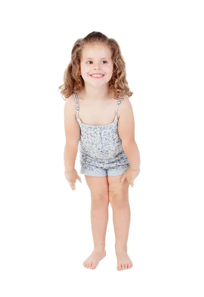 Cute little girl with three year old crouching — Stockfoto