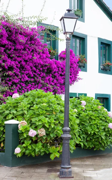 Beautiful house with pots on their windows — Stock Photo, Image