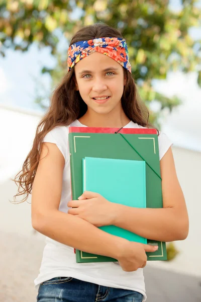 Menina estudante pronto para ir para a escola — Fotografia de Stock