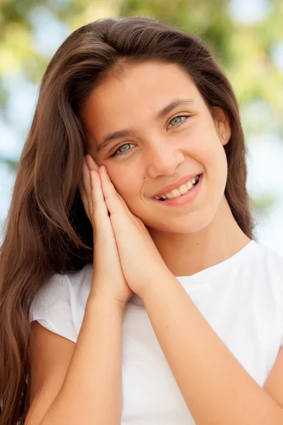 Preteen girl making the symbol of sleep — Stock Photo, Image