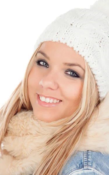 Schattige blonde meisje in winterkleren — Stockfoto