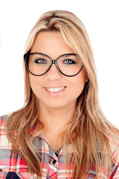Linda chica rubia con gafas — Foto de Stock