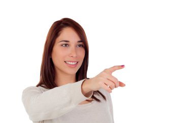 güzel genç kız bir şey işaret