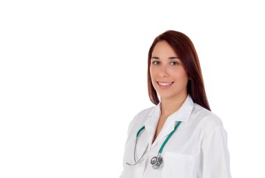 Beyaz önlük beyaz esmer doktor