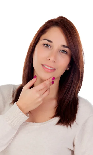 Nachdenkliches junges Mädchen mit der Hand am Kinn — Stockfoto