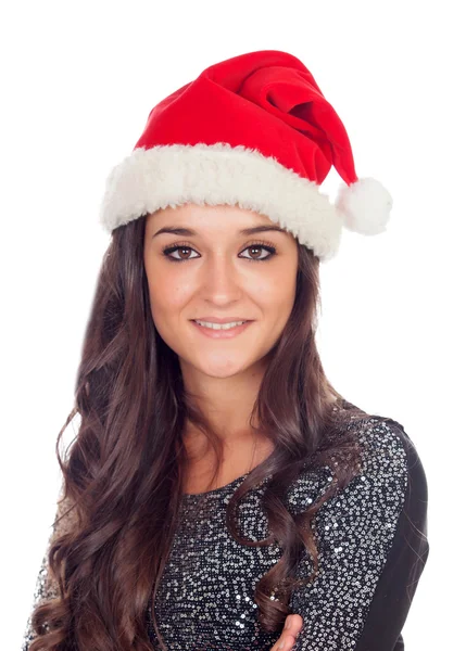 Girl with Christmas hat — Stock Photo, Image