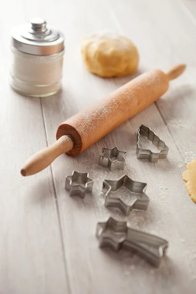 Ingredienser och redskap att laga jul cookies — Stockfoto