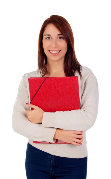 Young student girl with red folder Royalty Free Stock Images