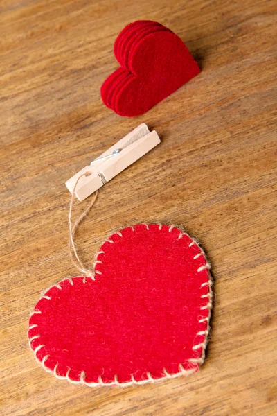 Valentine hearts on wooden background — Stock Photo, Image