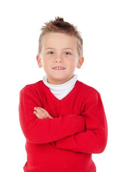 Cute blond kid with red jersey — Stock Photo, Image