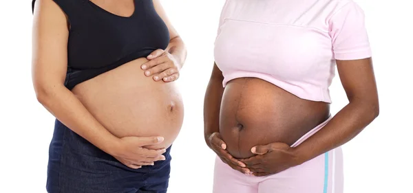Mujeres embarazadas acariciando vientres — Foto de Stock