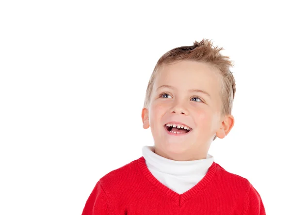 Cute blond kid with red jersey — Stock Photo, Image