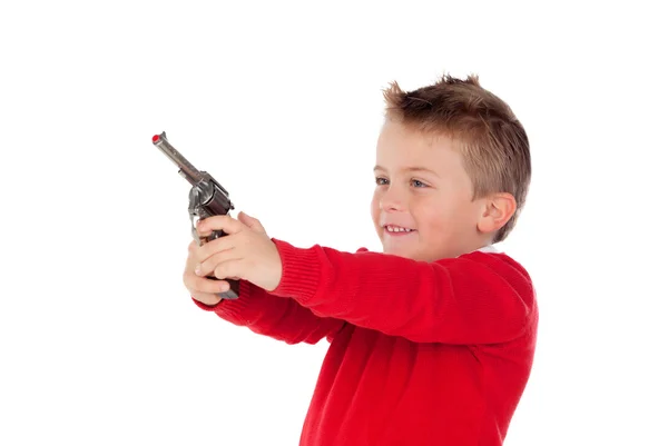 Menino pequeno brincando com uma arma — Fotografia de Stock