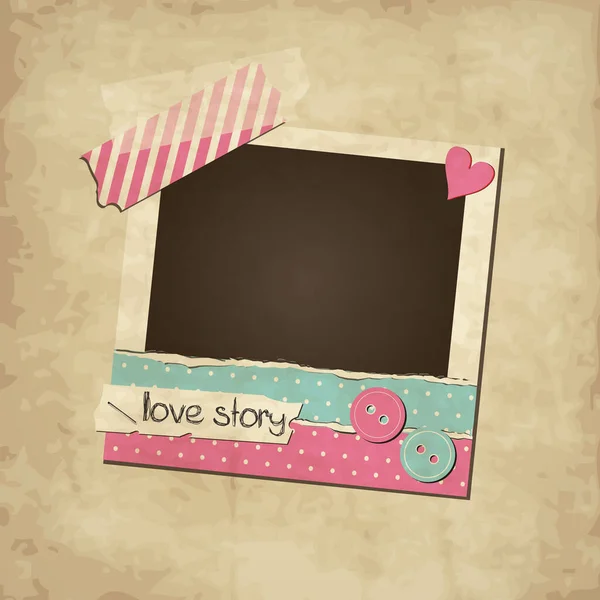 Scrapbook Růžový Vintage Love Photo Frame Washi Páskou Roztrhaným Papírem — Stockový vektor