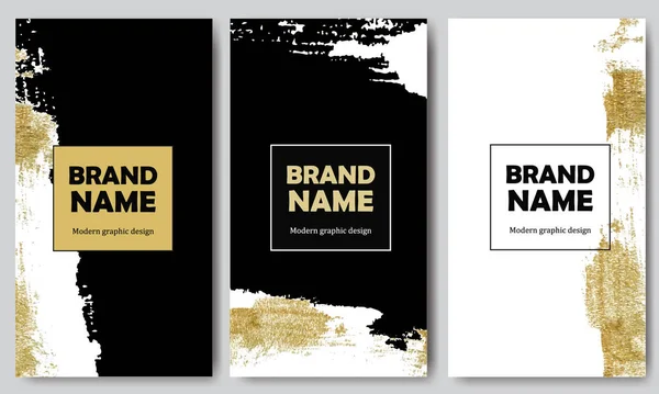 Plantilla Tarjeta Contemporánea Oro Blanco Negro Conjunto Pancartas Lujo Oro — Vector de stock