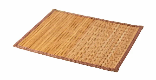Beyaz Arka Planda Bambu Yemek Paspası Bir Açıdan Görüntüle — Stok fotoğraf