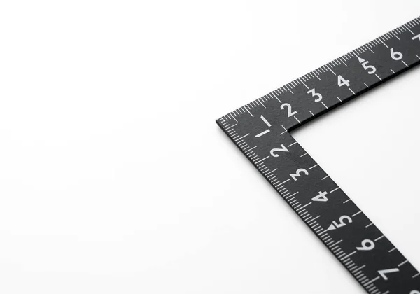 Right Angled Black Ruler White Background — Stock Photo, Image