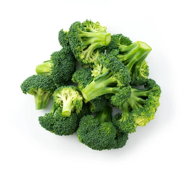 Klipp Broccoli Placeras Vit Bakgrund Utsikt Ovanifrån — Stockfoto