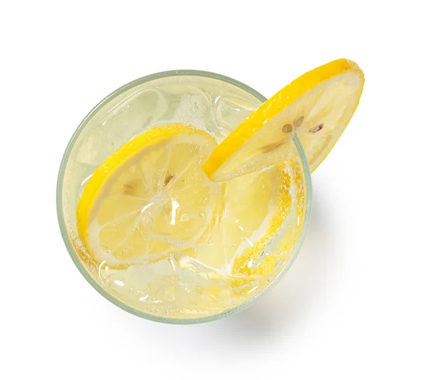 Beyaz Arka Planda Duran Bardaktaki Limon Ekşisi Doğrudan Yukarıdan Görüntüle — Stok fotoğraf