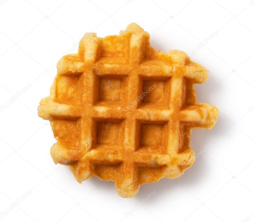 Waffle placed on a white background. View from above
