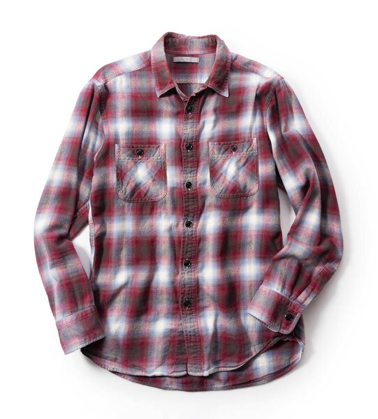 Flannel shirt on a white background. View from above