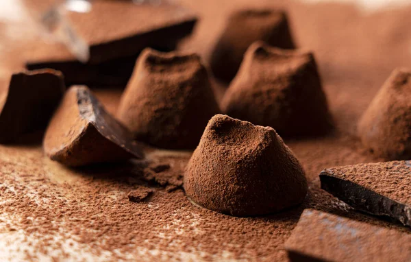 Kakaópor Szarvasgombás Csokoládé Közelsége — Stock Fotó