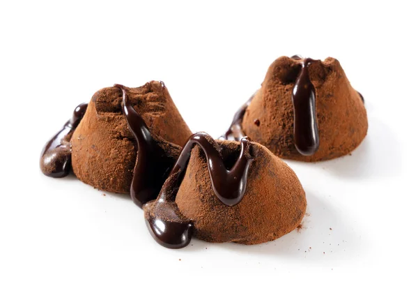 Chocolate Truffles Chocolate Sauce White Background — Stock Photo, Image