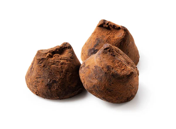 Trufas Chocolate Con Cacao Polvo Sobre Fondo Blanco —  Fotos de Stock