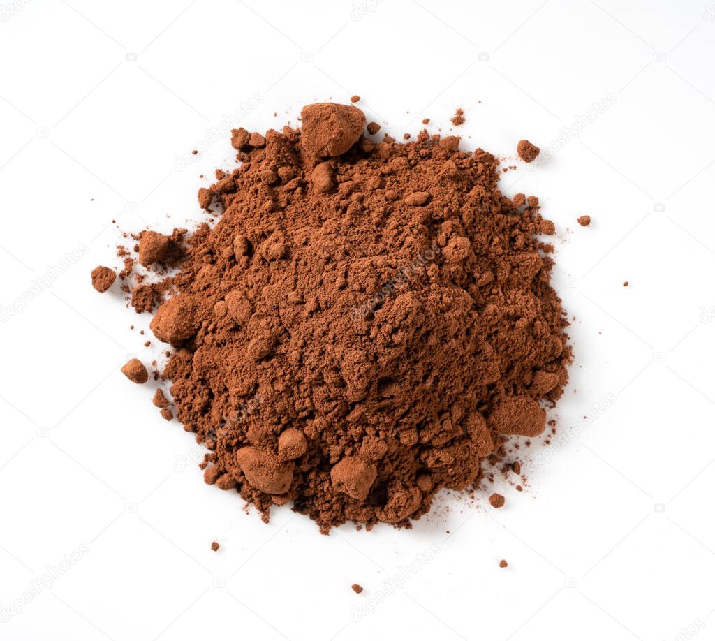 Cocoa powder on a white background. View from above
