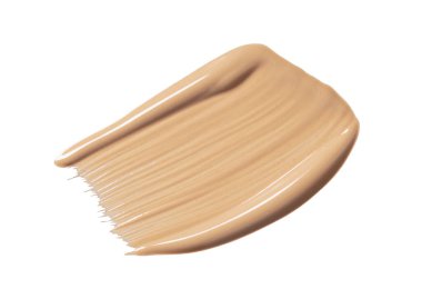 Beyaz bir arkaplanda güzel bir sıvı fondöten darbesinin yakın çekimi