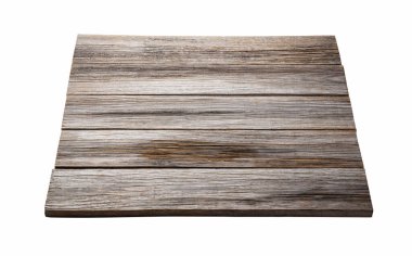 Beyaz arka planda kahverengi tahta tabela, kesme çizgileri ve imza konsepti