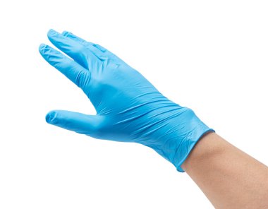 Beyaz arka planda nitril eldivenler giyen bir adam.