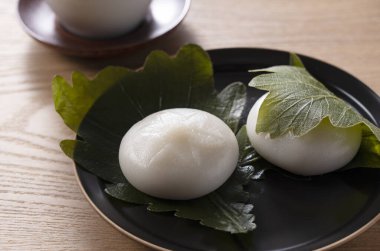 Kashiwa mochi ve yeşil çay.