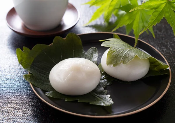 Kashiwa Mochi Rice Cake Placed Black Background Kashiwa Mochi Japanese — Stock Photo, Image