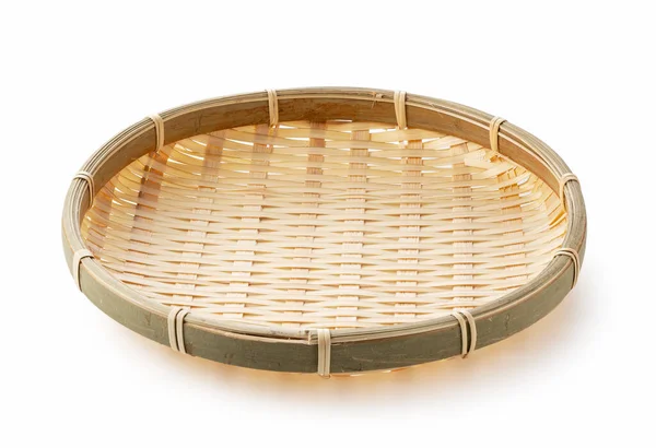 Bamboo Basket Placed White Background Bamboo Basket Plate Zaru Sob — Stock Photo, Image