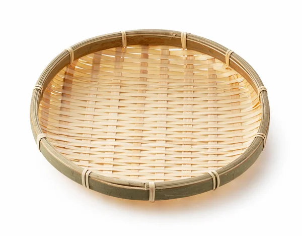 Bamboo Basket Placed White Background Bamboo Basket Plate Zaru Sob — Stock Photo, Image