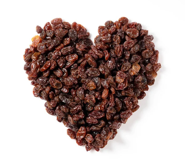 Raisins Shape Heart Placed White Background View — ストック写真