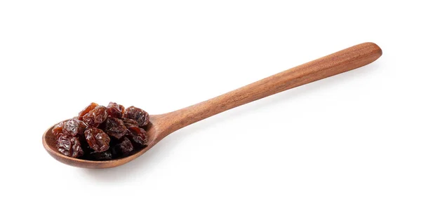 Raisins Wooden Spoon White Background Focus Stacking — Stock Photo, Image