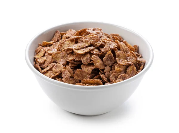 Chocolate Cornflakes White Ceramic Bowl Set White Background — Stock Photo, Image