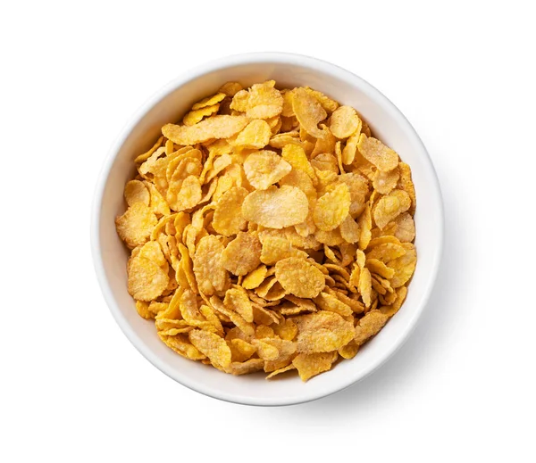 Cornflakes Einer Weißen Keramikschale Blick Von Oben — Stockfoto