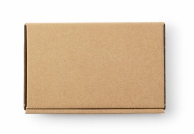 Beyaz arka planda bir karton kutu. Doğrudan yukarıdan görüntüle.