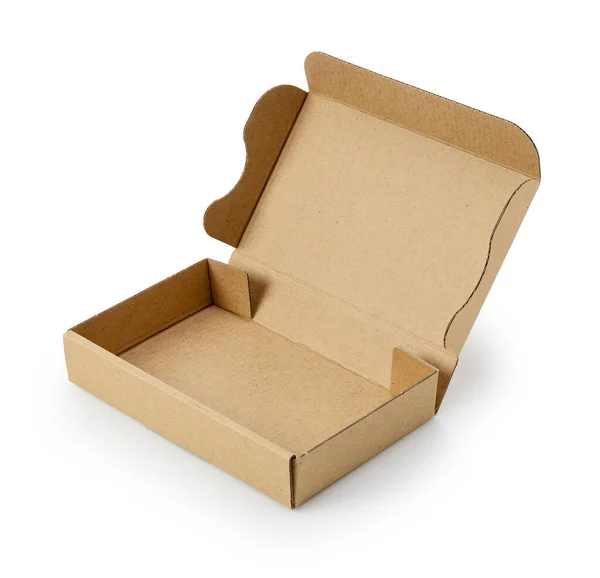 Ένα Χάρτινο Κουτί Καπάκι Ανοιχτό Τοποθετημένο Λευκό Φόντο Σχέδιο Ναυτιλίας — Φωτογραφία Αρχείου