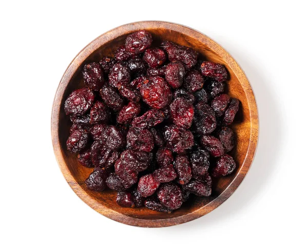 Sweet Dried Cranberries Wooden Bowl White Background View Directly — Stock Photo, Image
