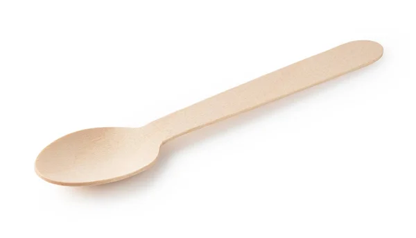 Simple Disposable Wooden Spoon Placed White Background — Stock Photo, Image