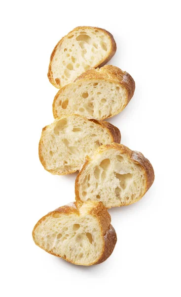 一块放在白色背景上的面包片 法国面包 形状细长 — 图库照片